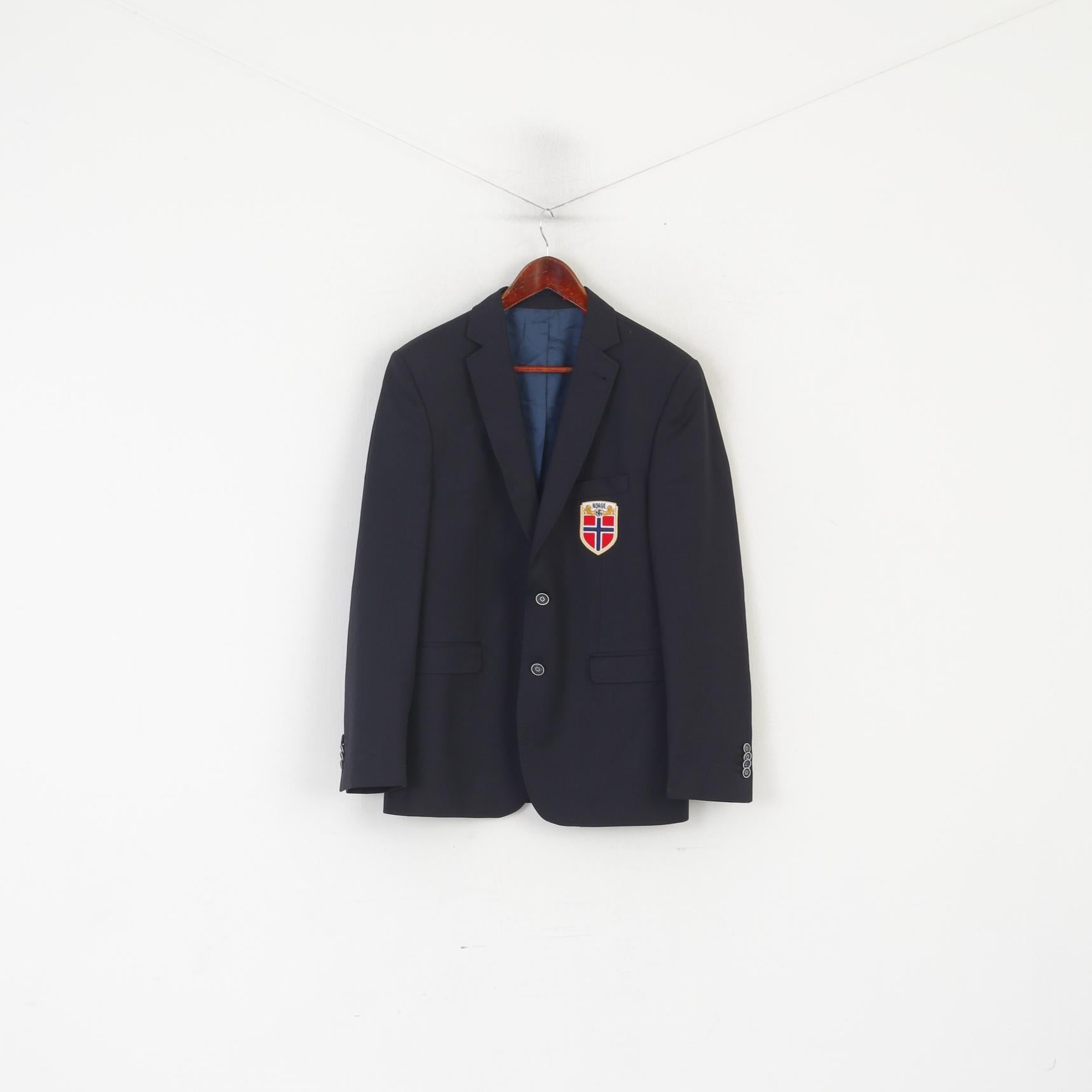Giovani Men 38 48 Blazer Navy Wool Italia Norges Fotballforbund Single Breasted Jacket