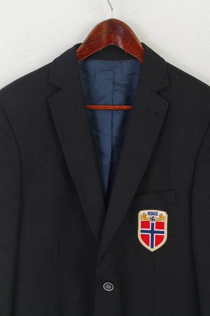 Giovani Men 38 48 Blazer Navy Wool Italia Norges Fotballforbund Single Breasted Jacket