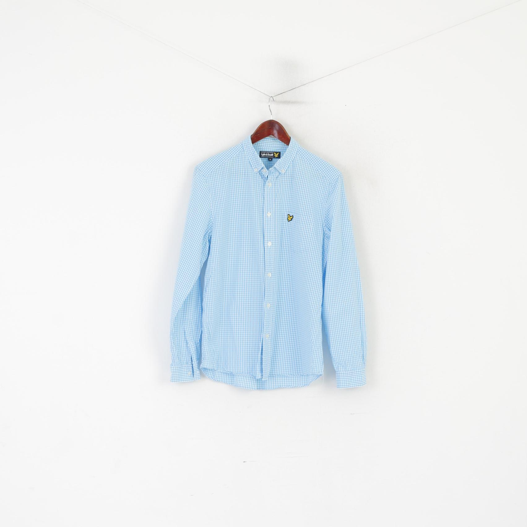 Lyle & Scott Men M Casual Shirt Blue Check Cotton Long Sleeve Pocket Top