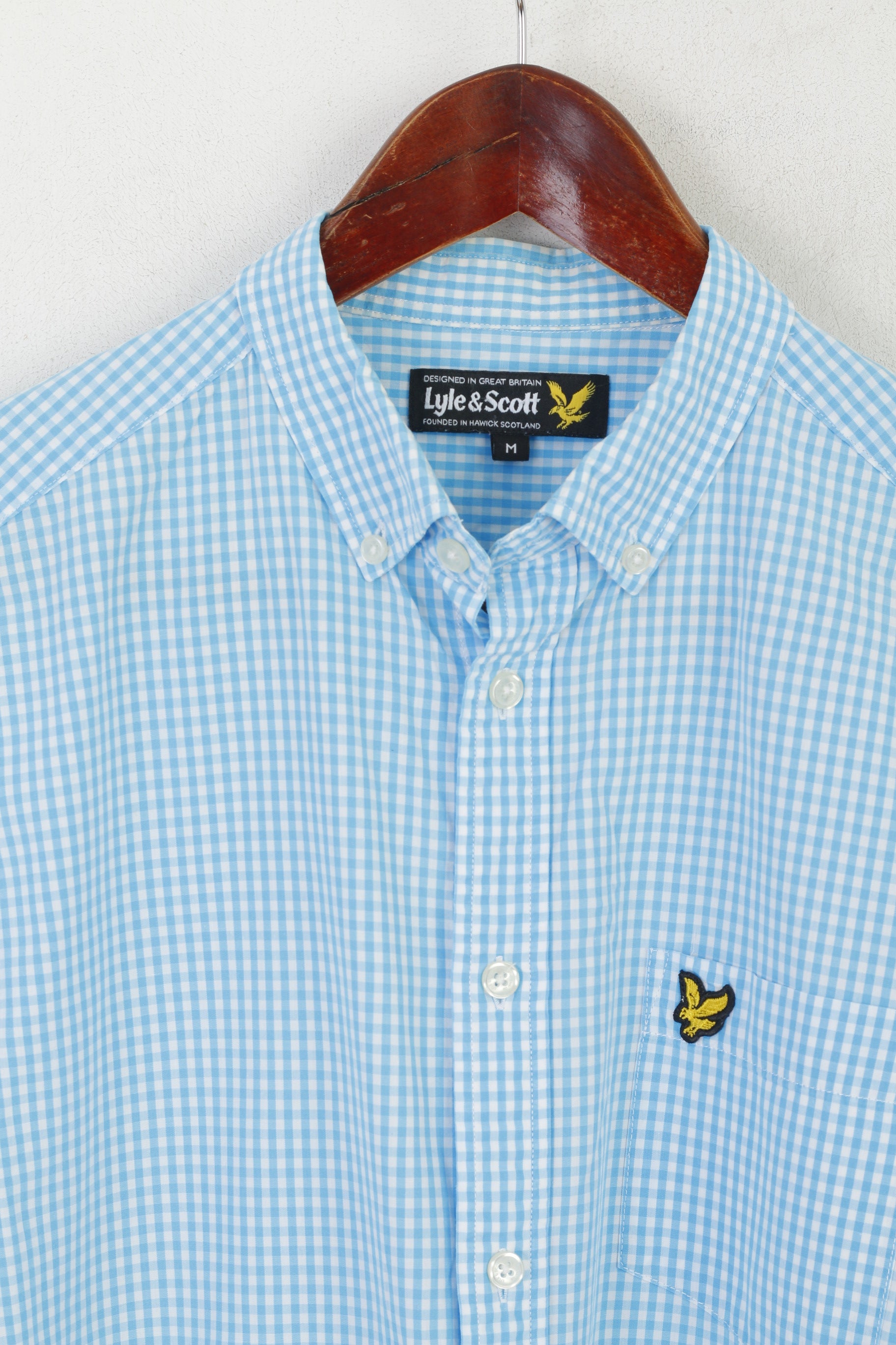 Lyle & Scott Men M Casual Shirt Blue Check Cotton Long Sleeve Pocket Top