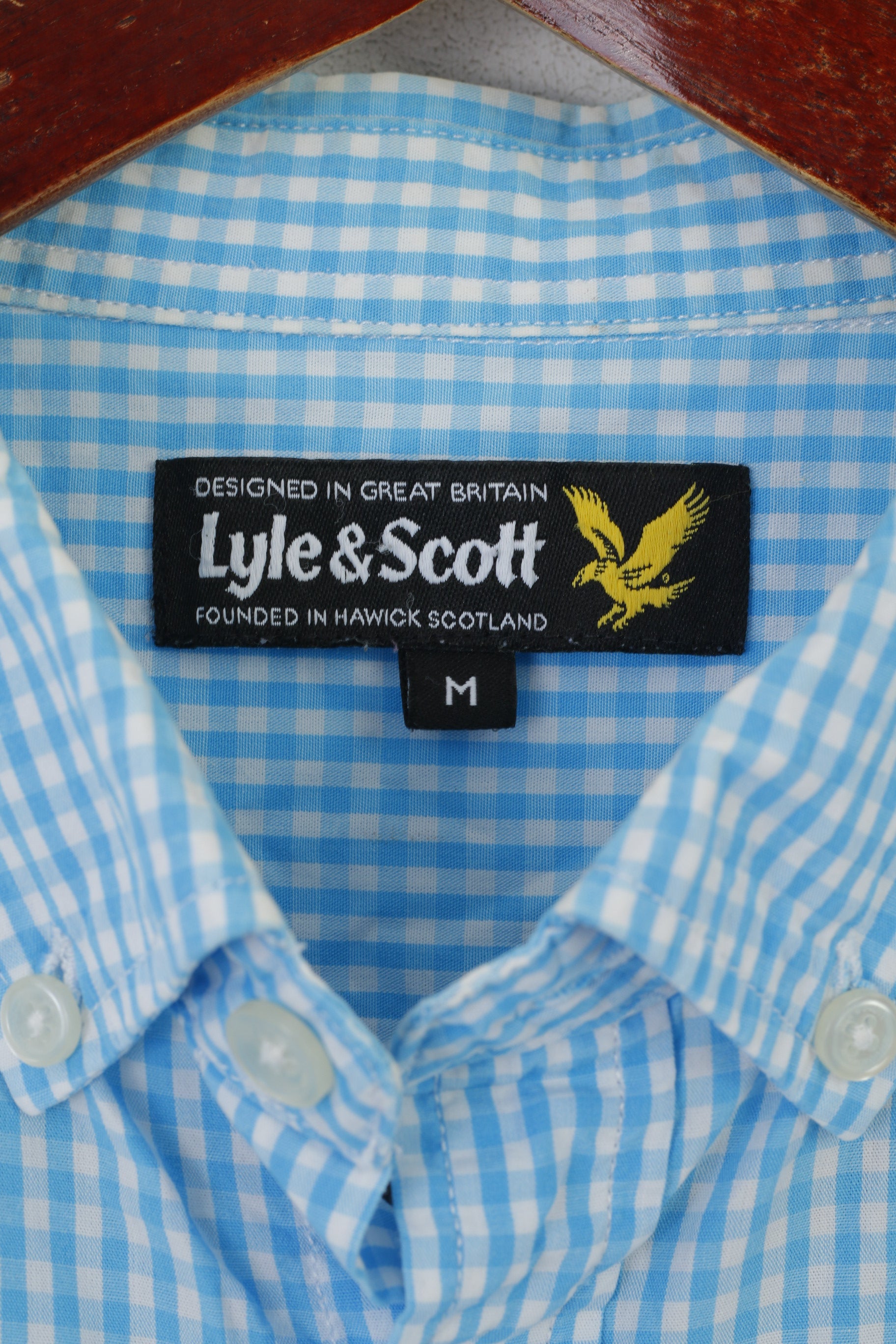 Lyle & Scott Men M Casual Shirt Blue Check Cotton Long Sleeve Pocket Top