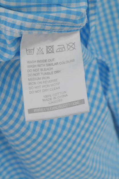 Lyle & Scott Men M Casual Shirt Blue Check Cotton Long Sleeve Pocket Top