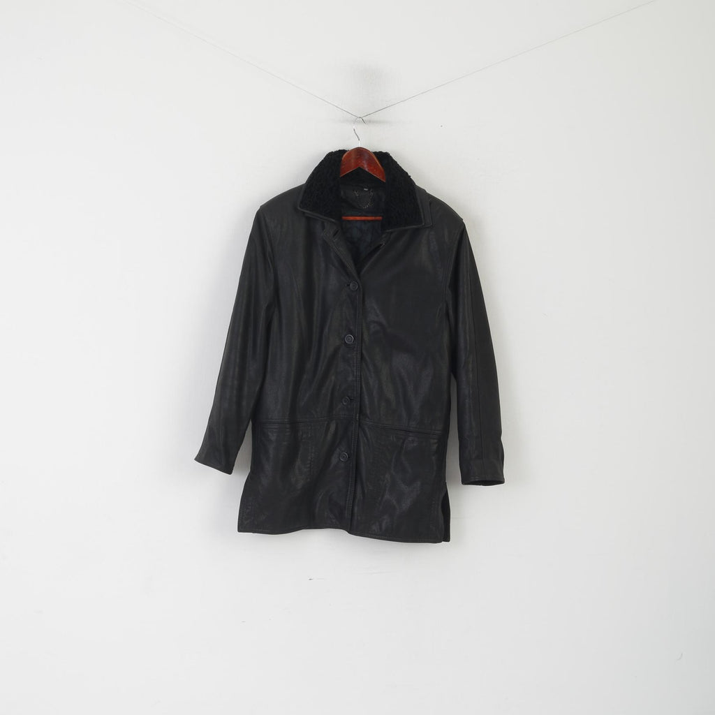 Metra Collection Women L Jacket Black Leather Vintage Removable Lining Shoulder Pads Top