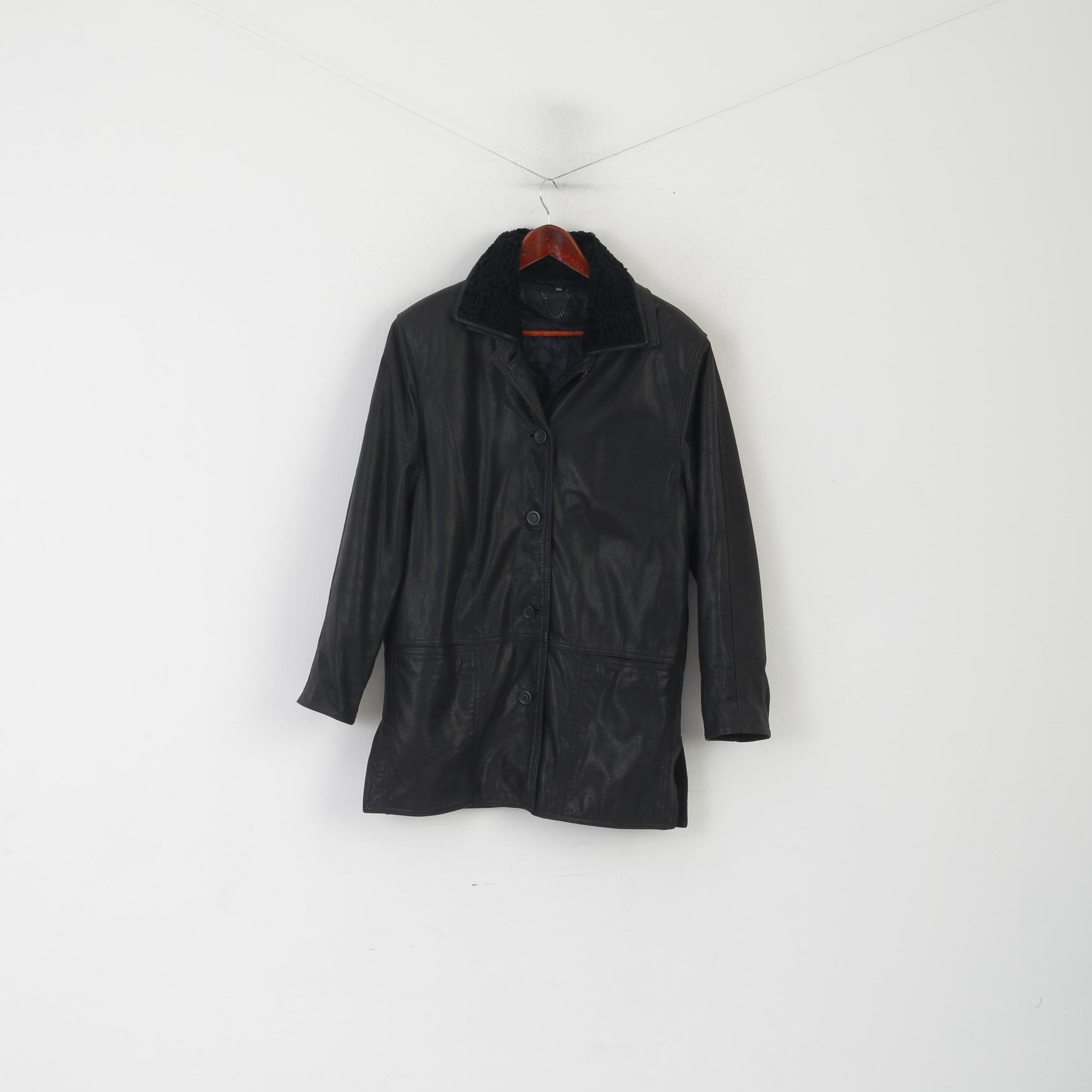 Metra Collection Women L Jacket Black Leather Vintage Removable Lining Shoulder Pads Top