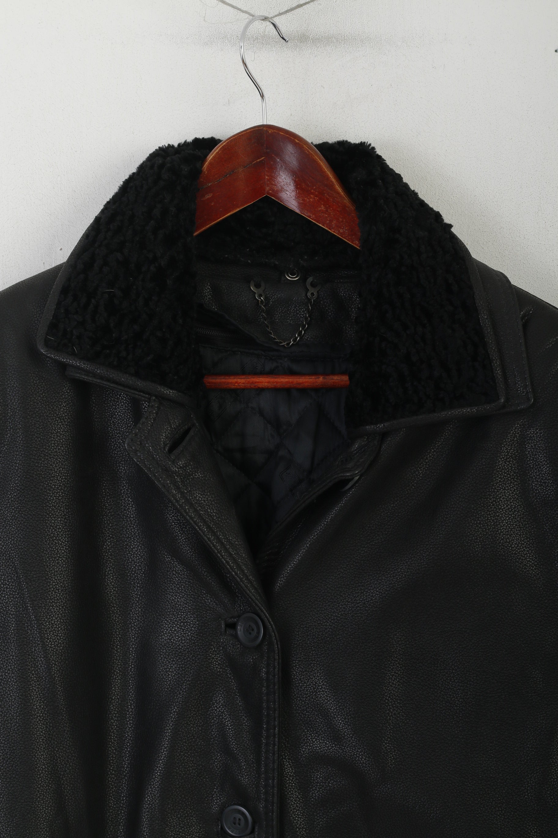 Metra Collection Women L Jacket Black Leather Vintage Removable Lining Shoulder Pads Top