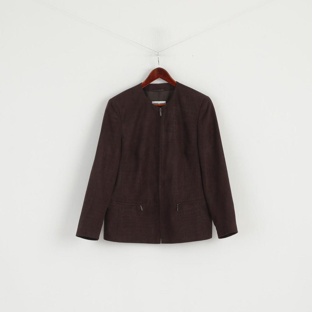 Gerry Weber Women's  Jacket 42 Brown With Shoulder Pads Two Inside Pockets Zippered