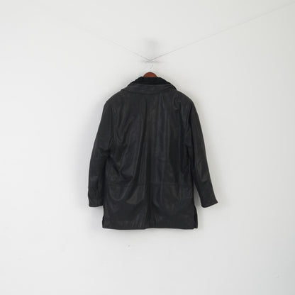 Metra Collection Women L Jacket Black Leather Vintage Removable Lining Shoulder Pads Top