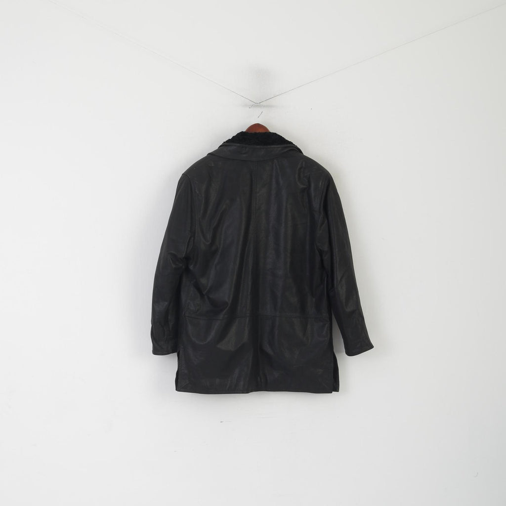 Metra Collection Women L Jacket Black Leather Vintage Removable Lining Shoulder Pads Top