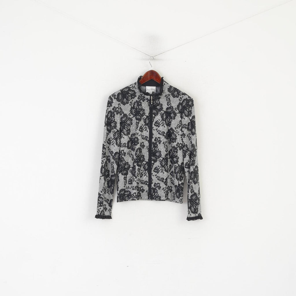 Joseph Ribkoff Donna 14 40 Blazer Nero lucido floreale con cerniera intera Elegante camicetta di design