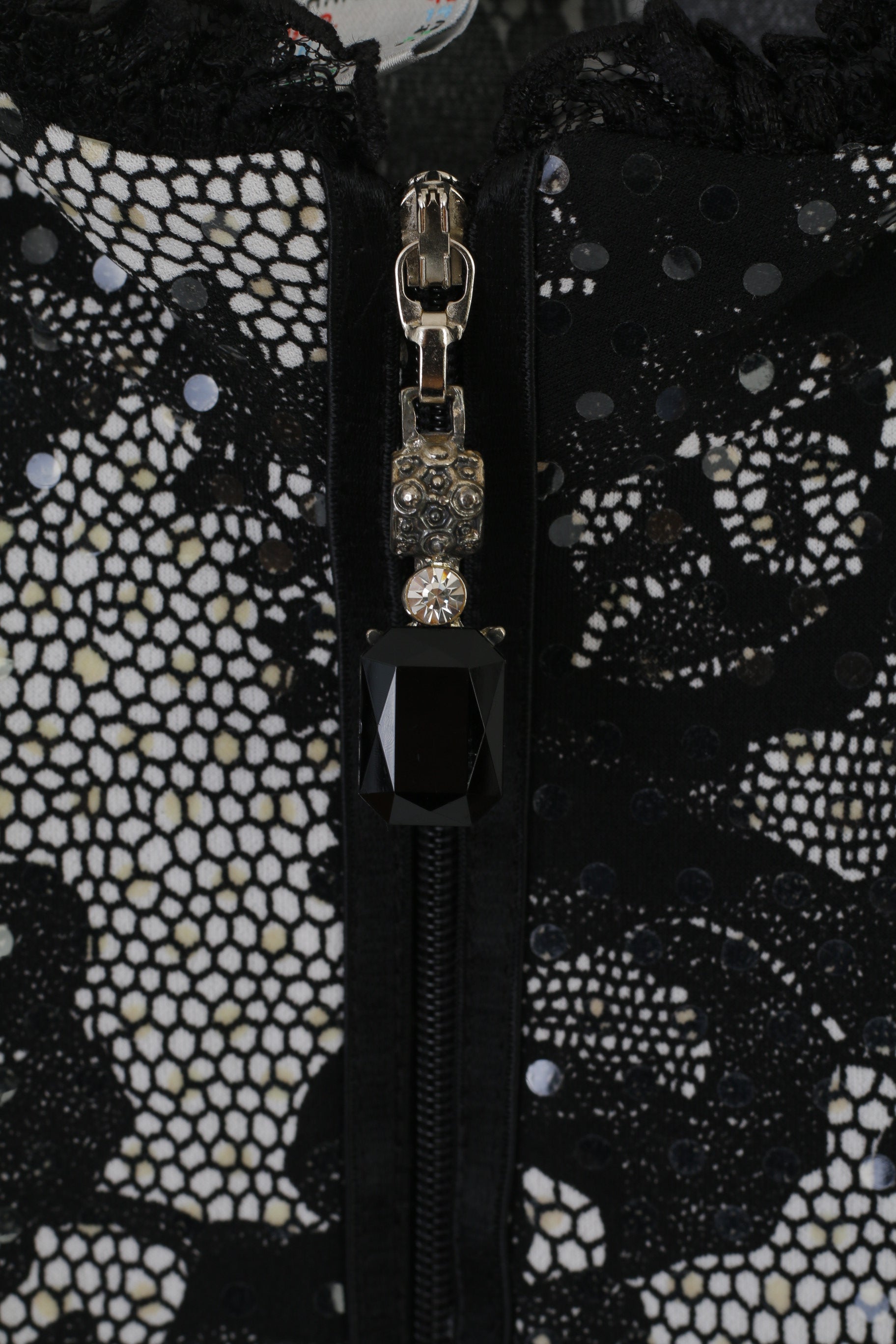 Joseph Ribkoff Women 14 40 Blazer Black Shiny Floral Full Zipper Elegant Designer Blouse