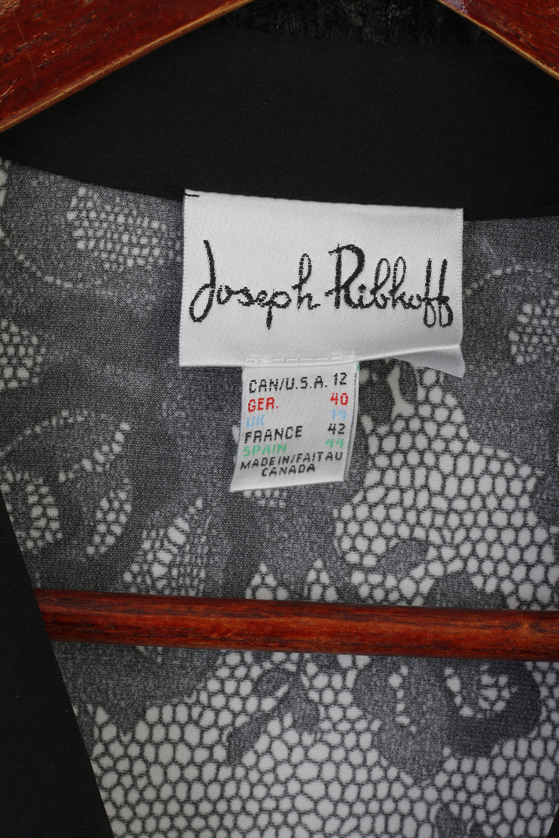 Joseph Ribkoff Women 14 40 Blazer Black Shiny Floral Full Zipper Elegant Designer Blouse