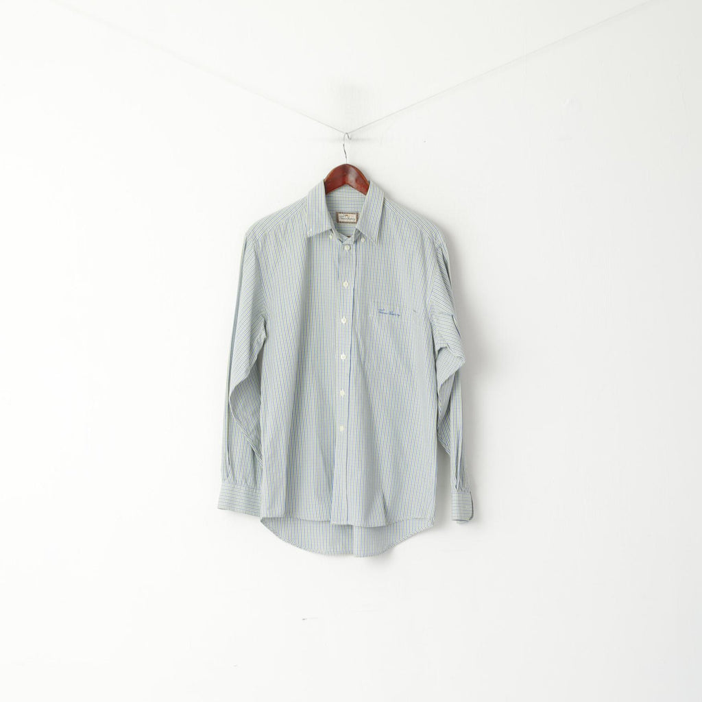 Thomas Burberry Uomo M Camicia casual Top a maniche lunghe in cotone a quadri verde blu