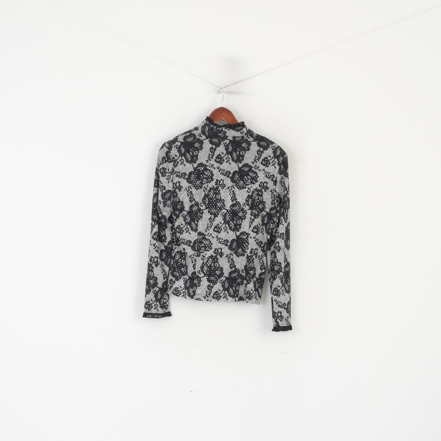 Joseph Ribkoff Donna 14 40 Blazer Nero lucido floreale con cerniera intera Elegante camicetta di design