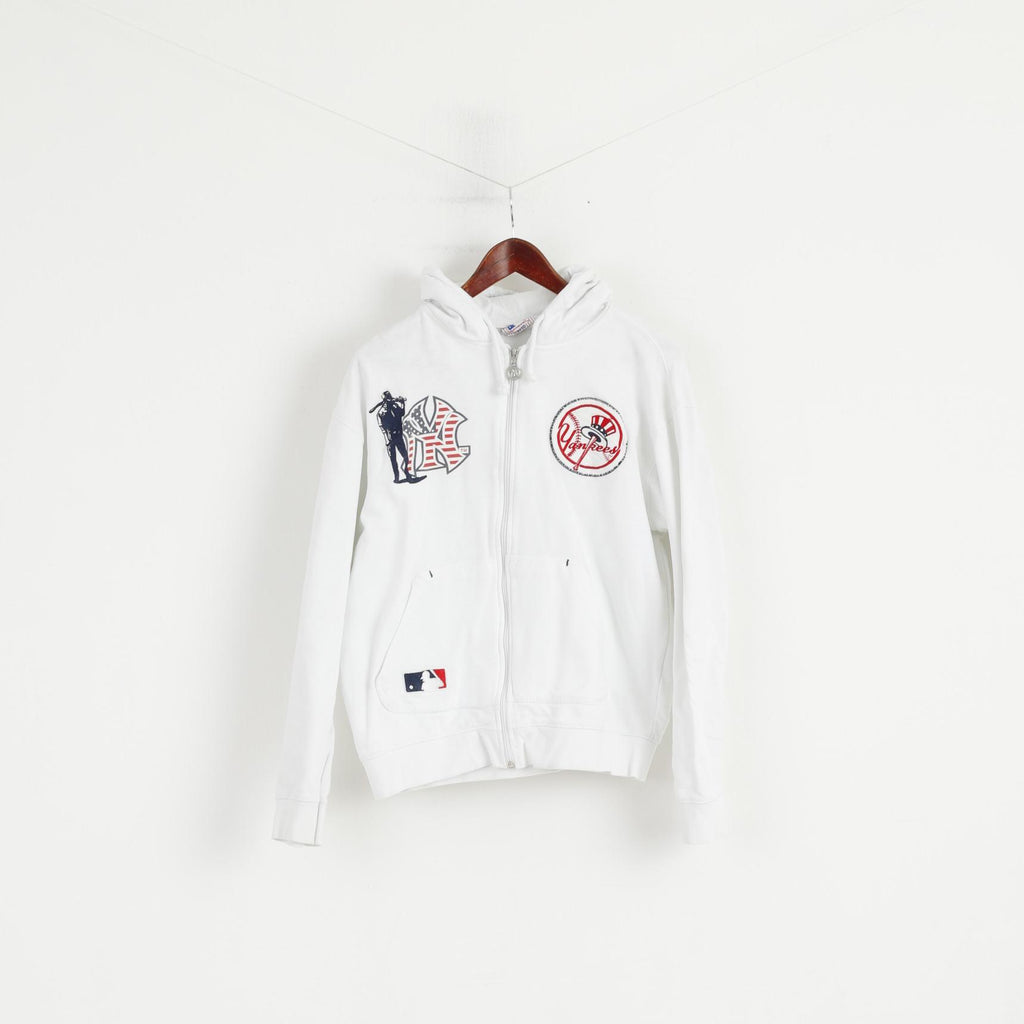 Major League Baseball Women M Sweatshirt White Cotton NY Yankees Zip Up Hoodie