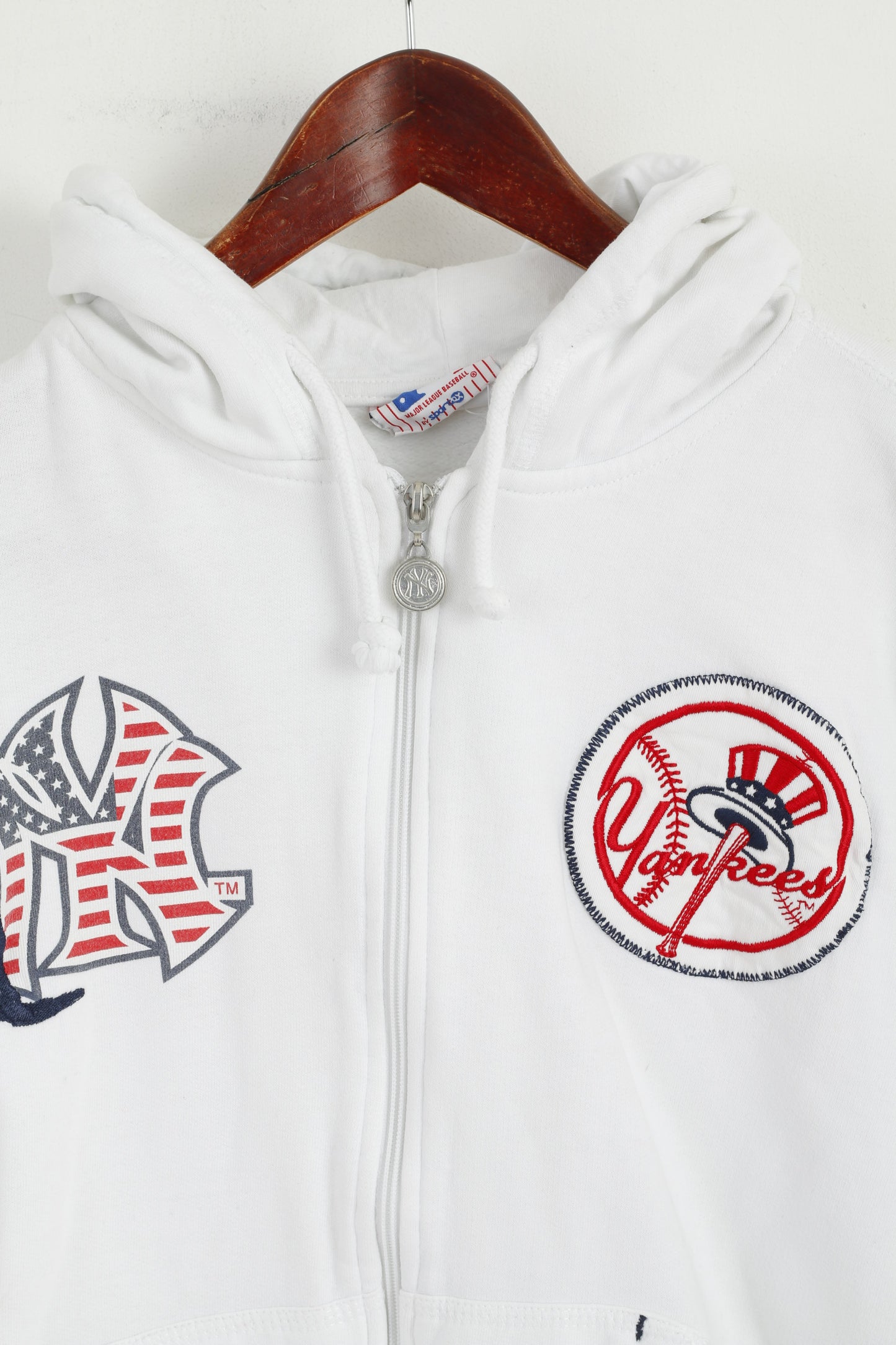 Major League Baseball Women M Sweatshirt White Cotton NY Yankees Zip Up Hoodie