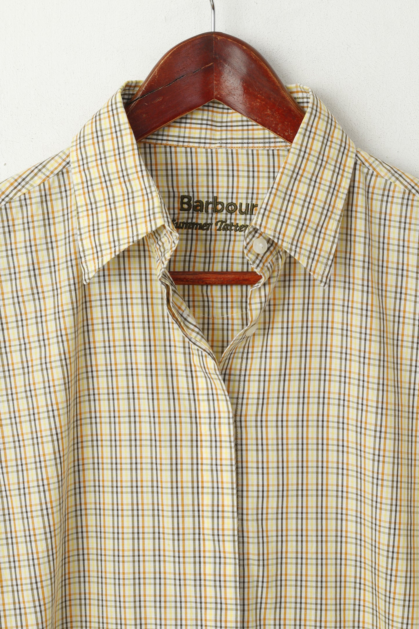 Barbour Women 12 38 M Casual Shirt Yellow Check Long Sleeve Tattersall Cotton Top