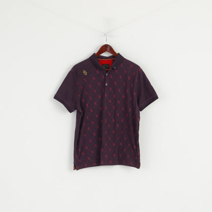 United Kingdom of LUKE Men 2 M Polo Shirt Purple Cotton Diamond Stretch Fit Top