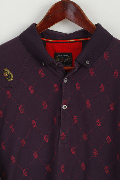 United Kingdom of LUKE Men 2 M Polo Shirt Purple Cotton Diamond Stretch Fit Top