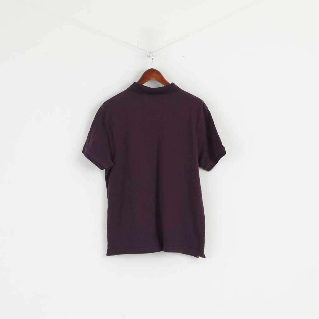 United Kingdom of LUKE Men 2 M Polo Shirt Purple Cotton Diamond Stretch Fit Top