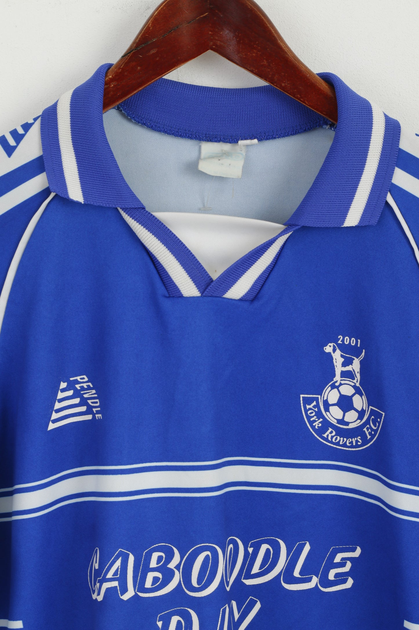 Pendle Men 36 S Polo Shirt Blue Jersey York Rovers FC #8 Football Vintage Top