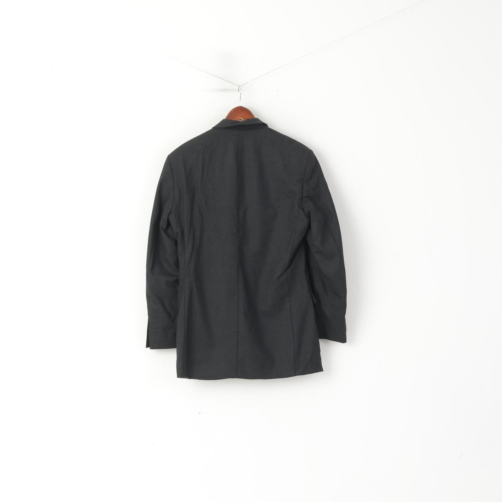 Nordiska Kompaniet Men 148 42 Blazer Charcoal 100% Wool Shoulder Pads Jacket