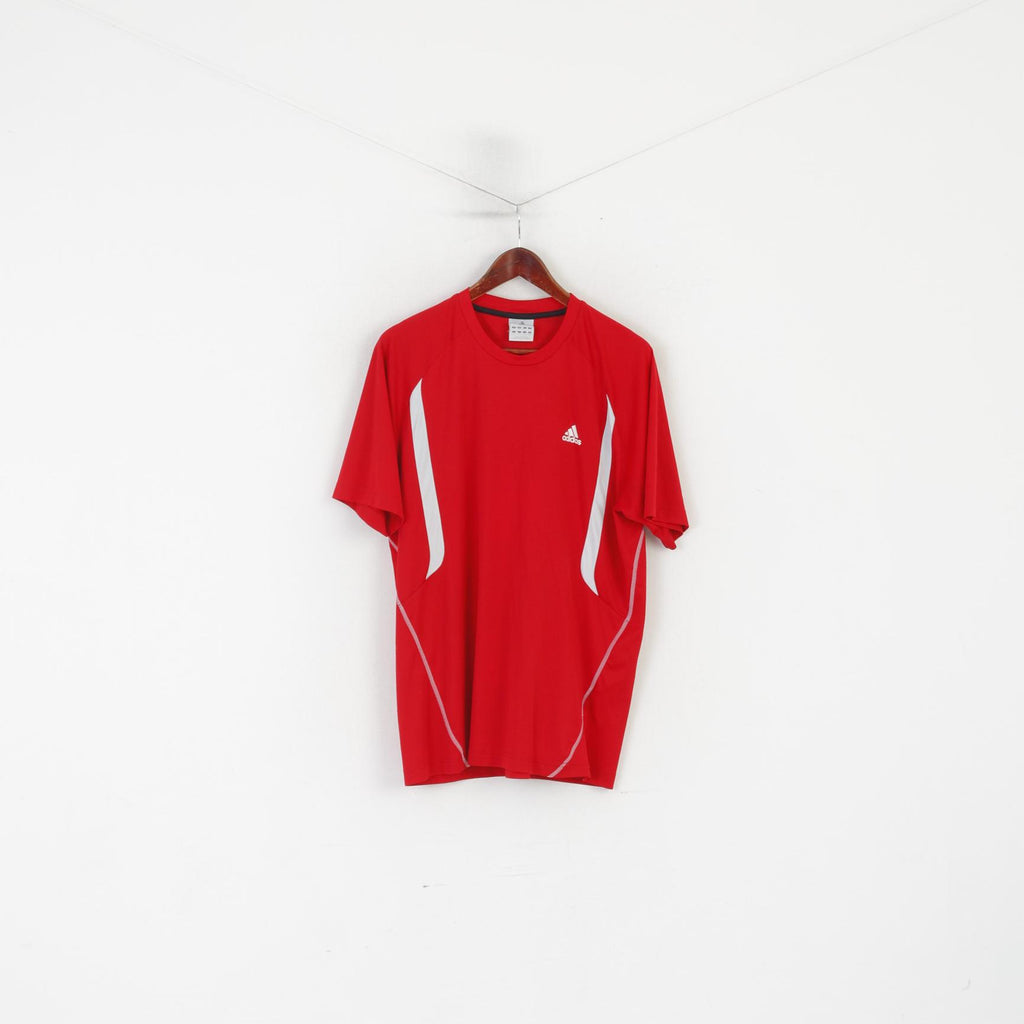 Adidas Men L Shirt Rouge Sportswear Vintage Training Gym Jersey Top
