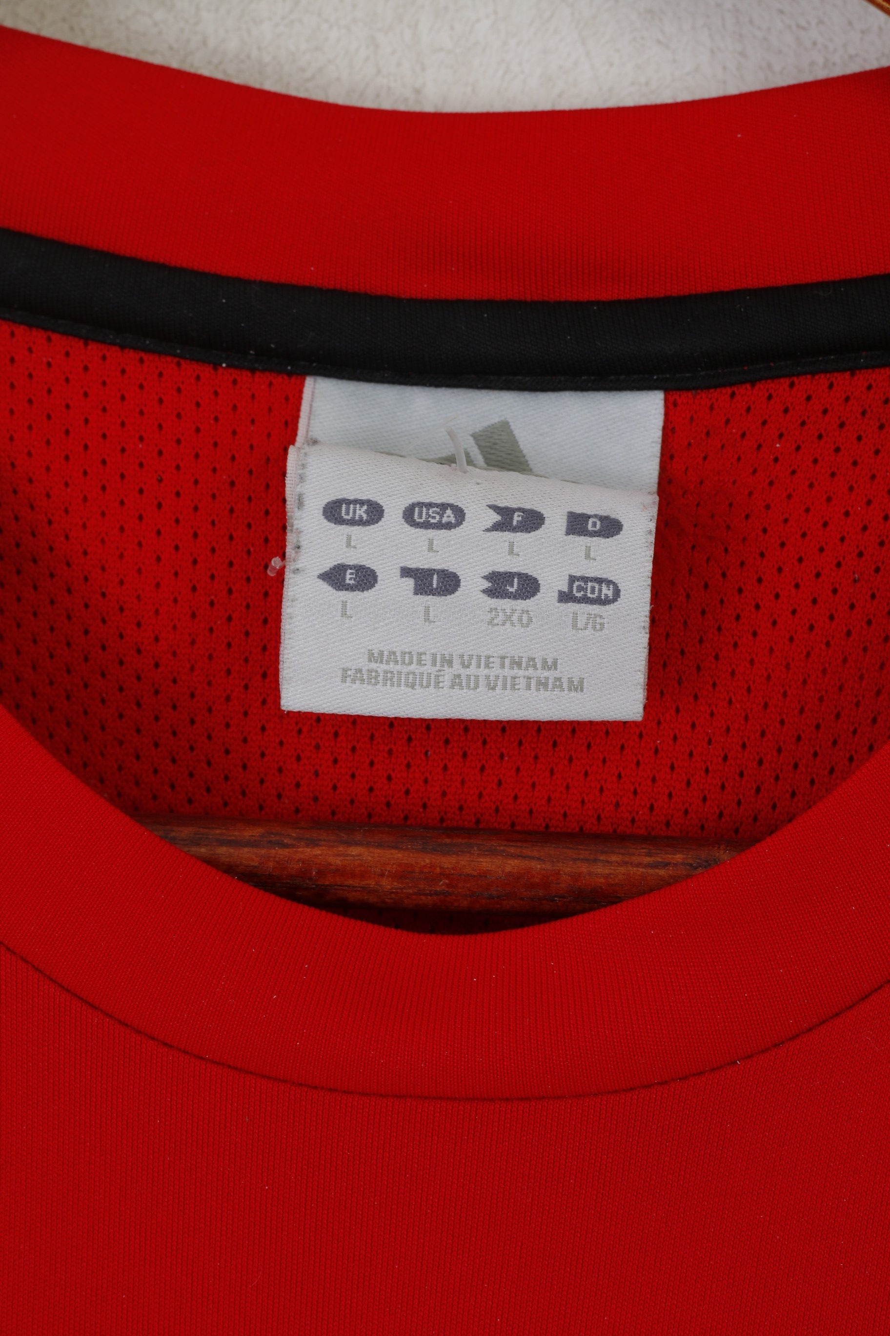 Adidas Men L Shirt Rouge Sportswear Vintage Training Gym Jersey Top