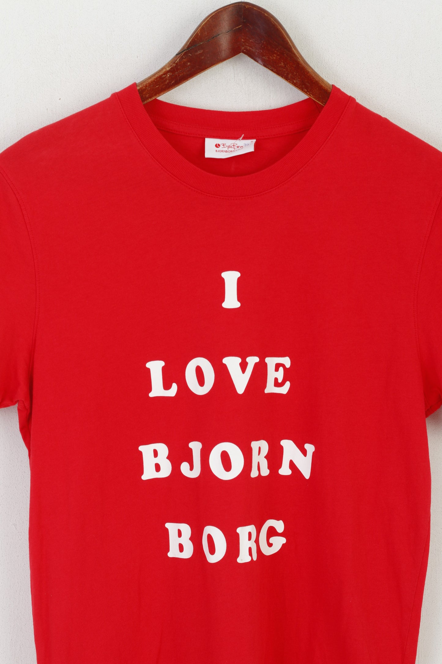 Bjorn Borg Men S Shirt Red Cotton Vintage Graphic Crew Neck Unisex Top