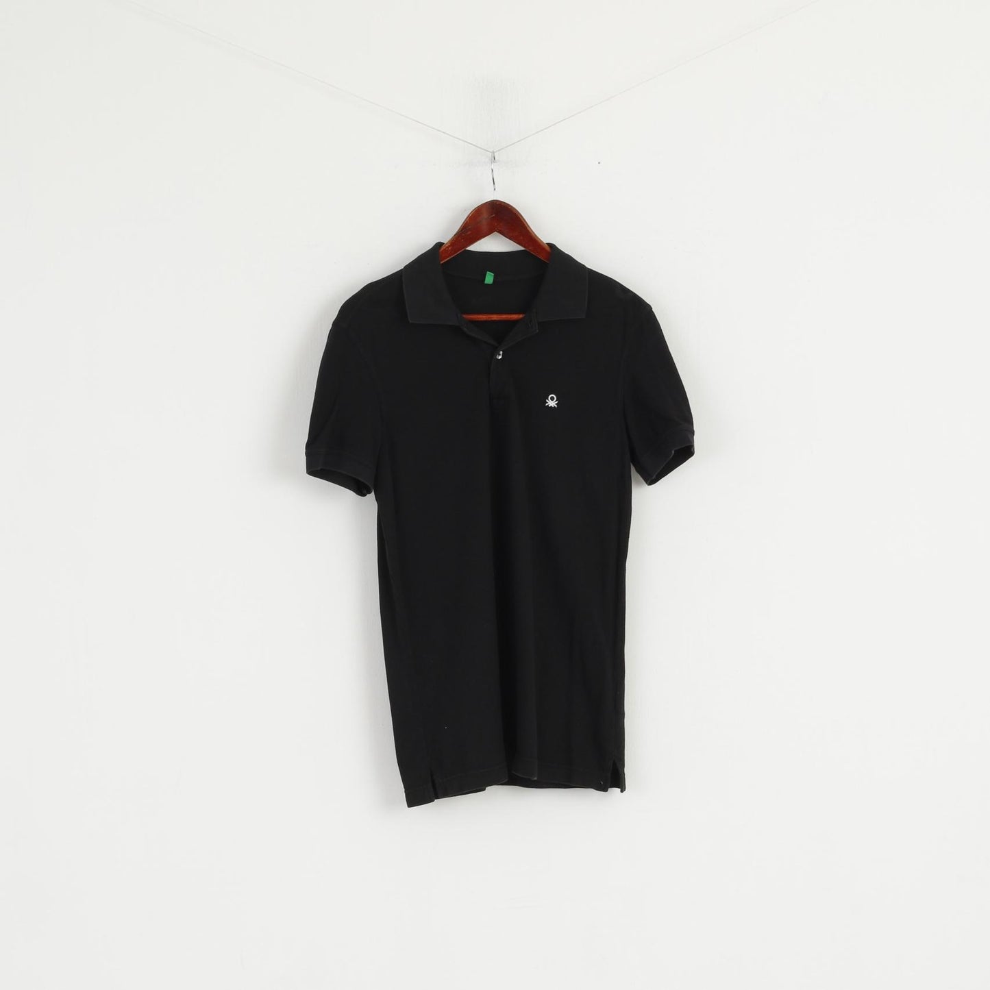 United Colors Of Benetton Men S Polo Shirt Black Cotton Slim Fit Classic Short Sleeve Top