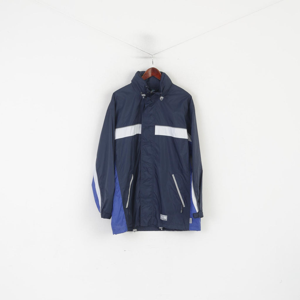 TCM Gear Men M Jacket Navy Nylon Waterproof Reflective Hidden Hood Zip Up Top