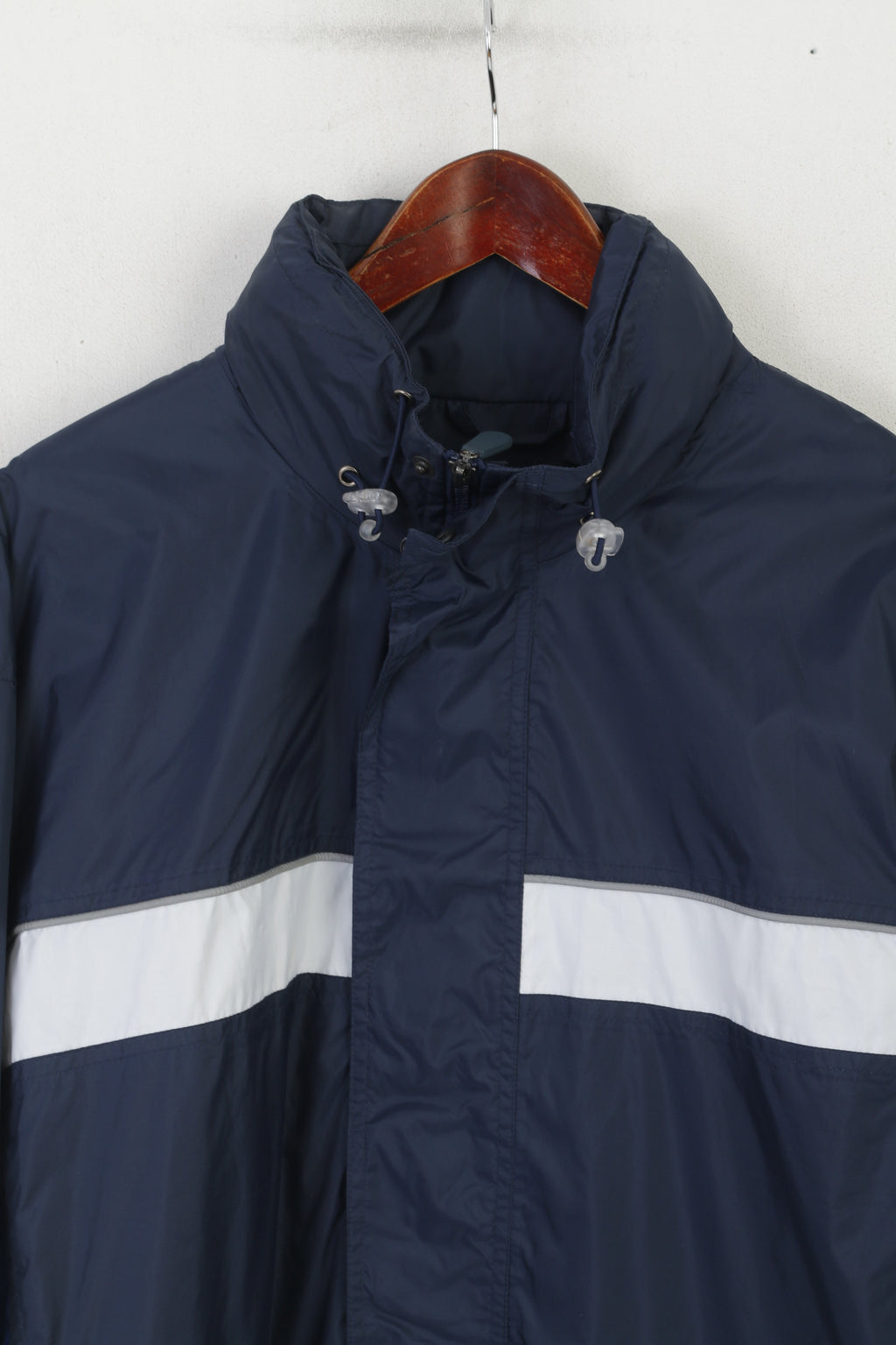 TCM Gear Men M Jacket Navy Nylon Waterproof Reflective Hidden Hood Zip Up Top