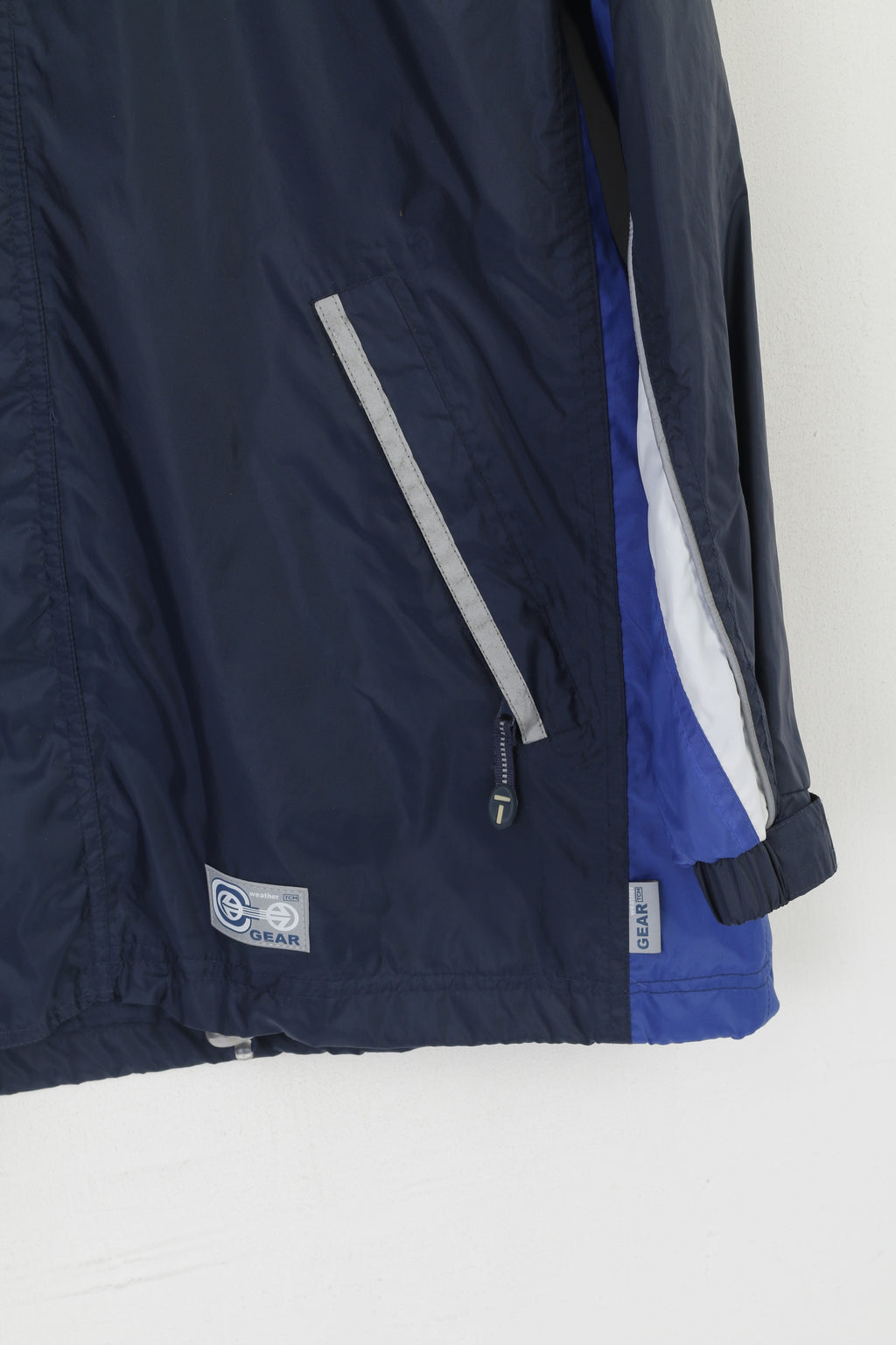 TCM Gear Men M Jacket Navy Nylon Waterproof Reflective Hidden Hood Zip Up Top