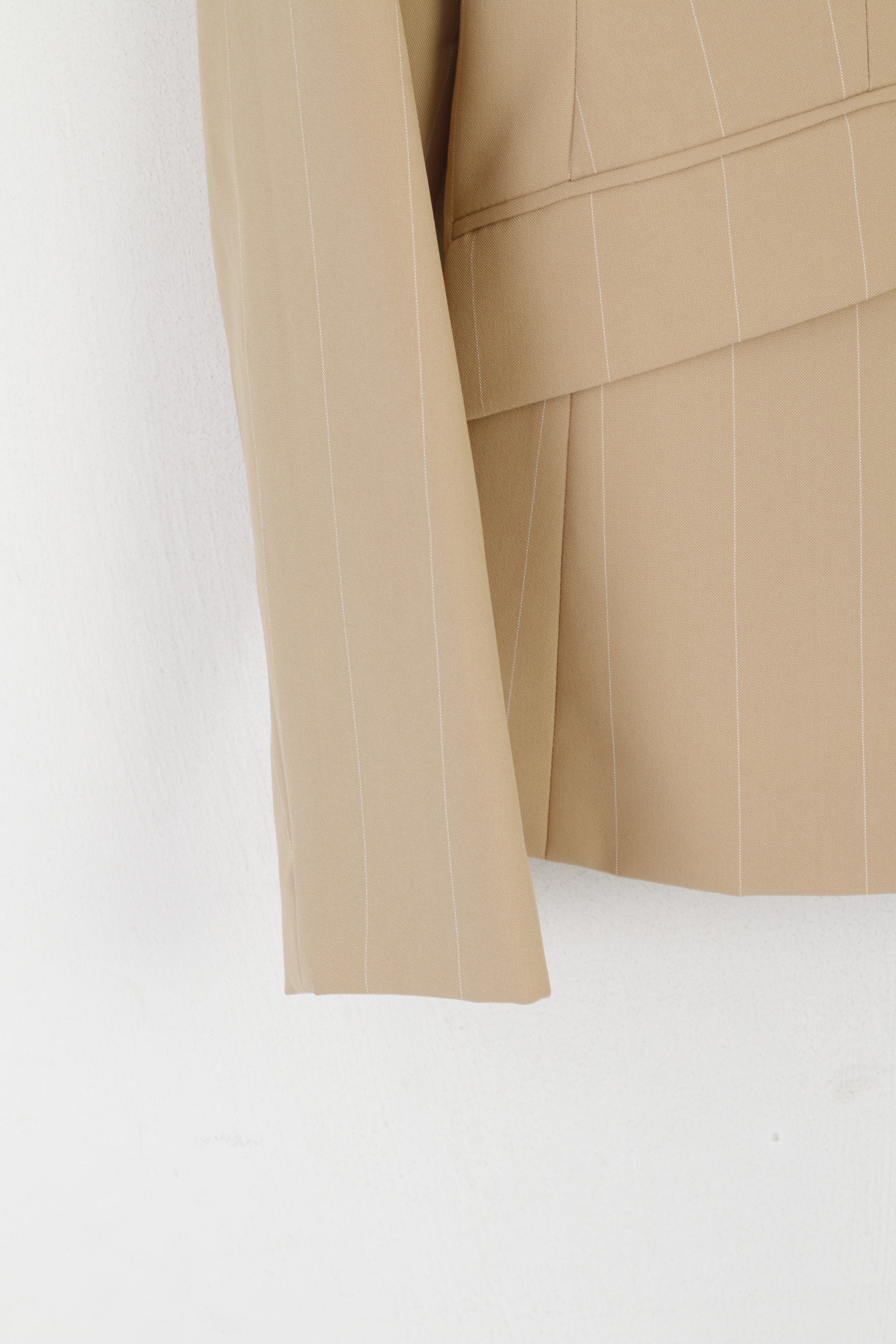 Vivien Caron Women 14 40 M Blazer Beige Striped Classic Single Breasted Jacket