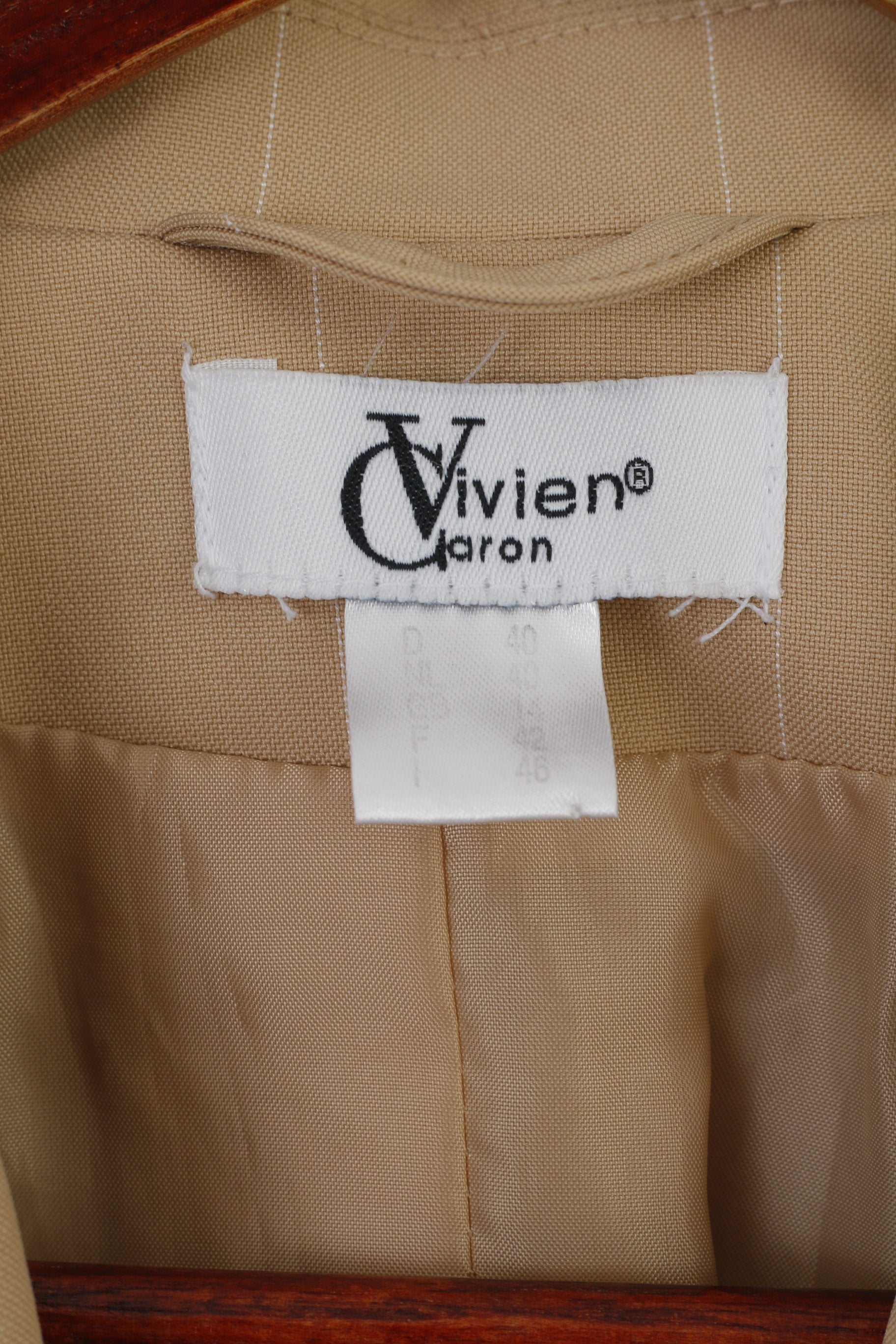 Vivien Caron Women 14 40 M Blazer Beige Striped Classic Single Breasted Jacket