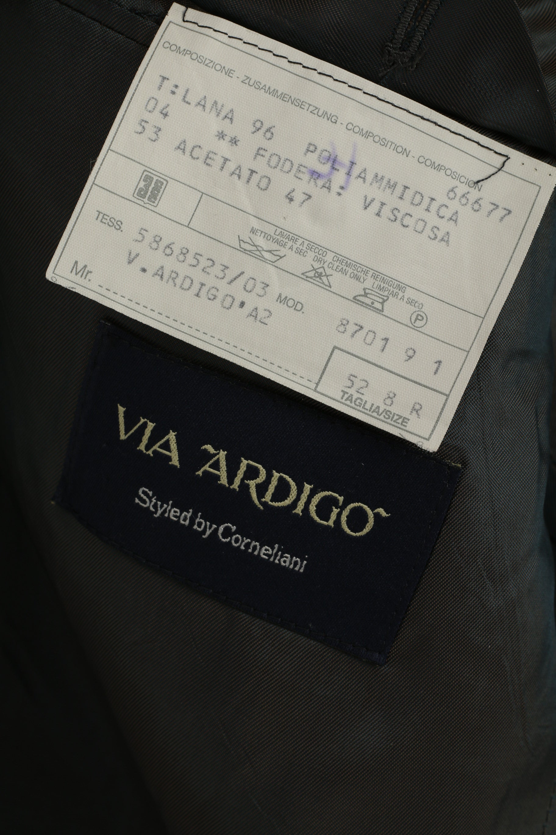 Via Ardigo By Corneliani Uomo 52 UK 42 Blazer Giacca in misto lana e nylon antracite