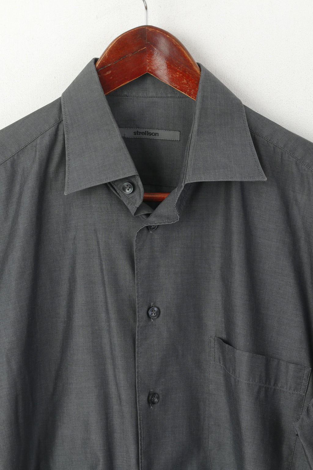 Strellson Men 39 L Casual Shirt Grey Cotton Long Sleeve Plain Top