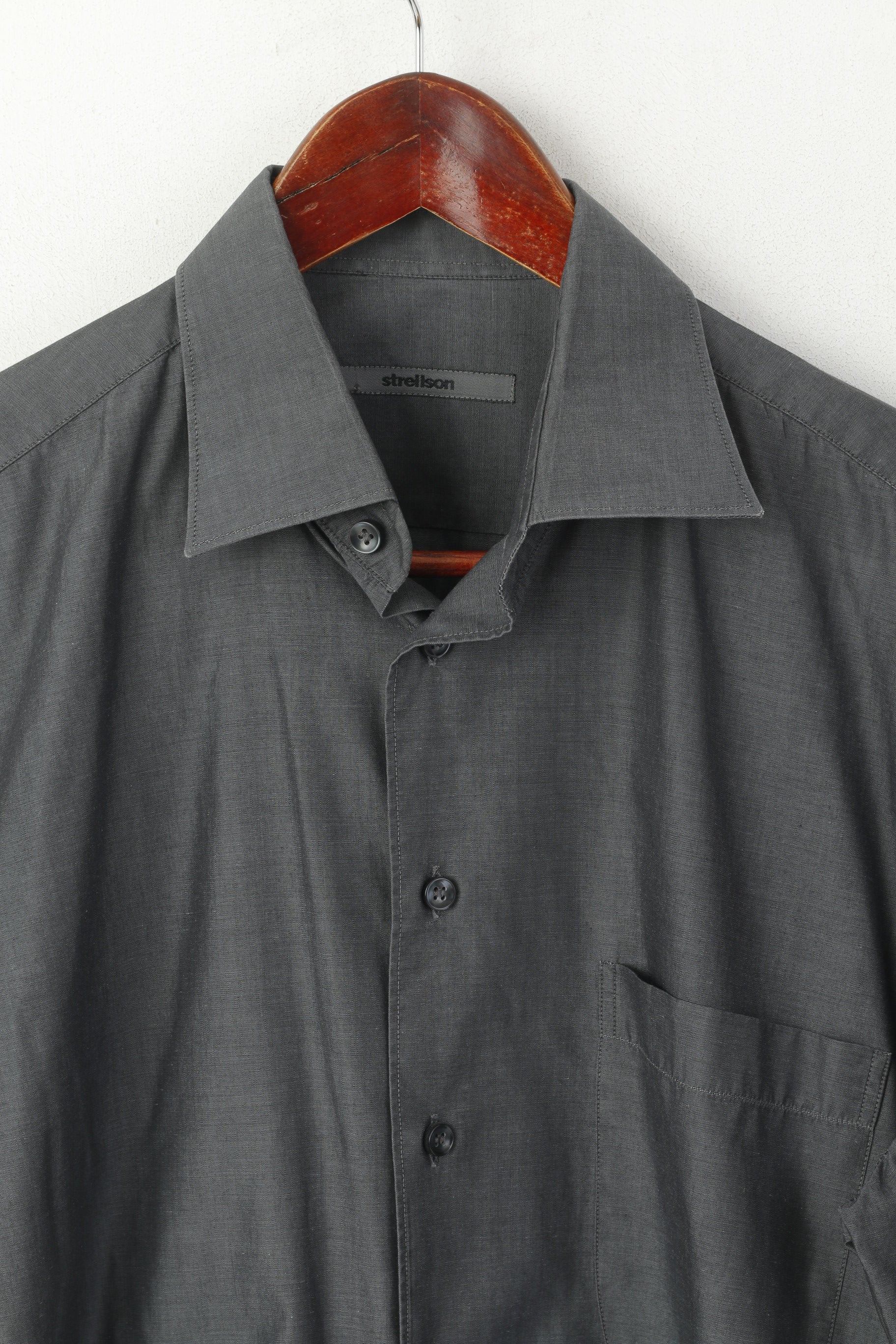 Strellson Men 39 L Casual Shirt Grey Cotton Long Sleeve Plain Top