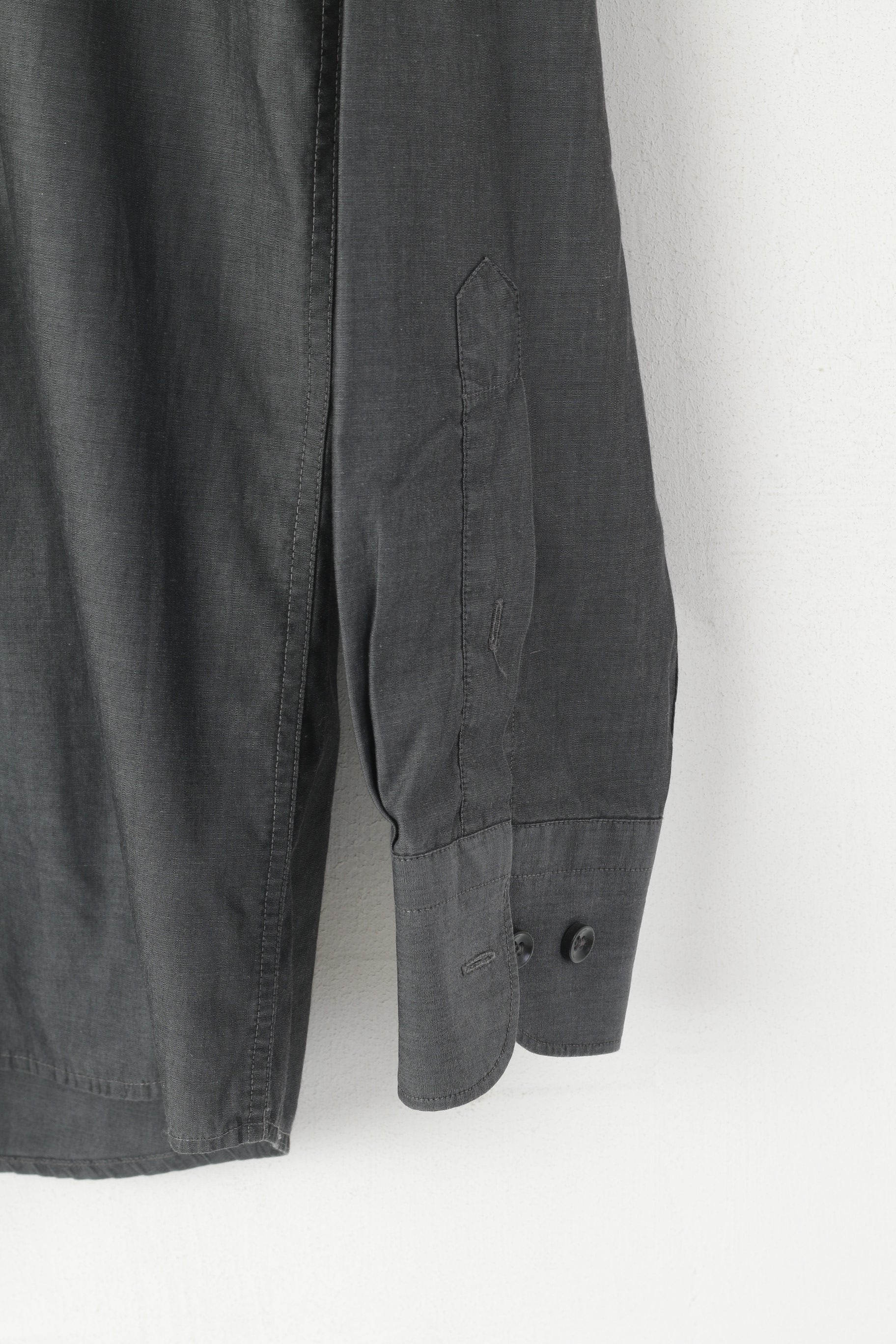 Strellson Men 39 L Casual Shirt Grey Cotton Long Sleeve Plain Top