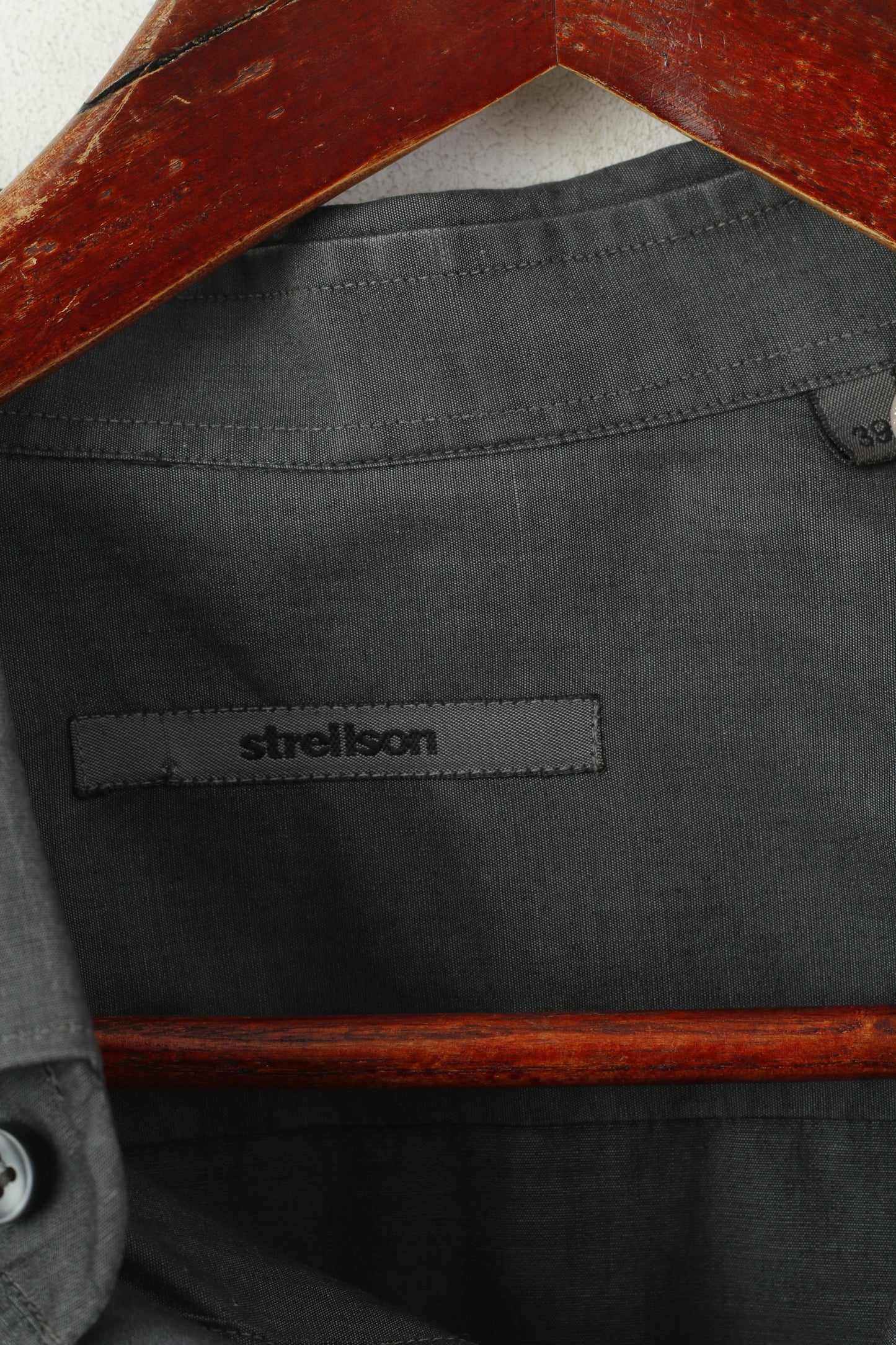 Strellson Men 39 L Casual Shirt Grey Cotton Long Sleeve Plain Top