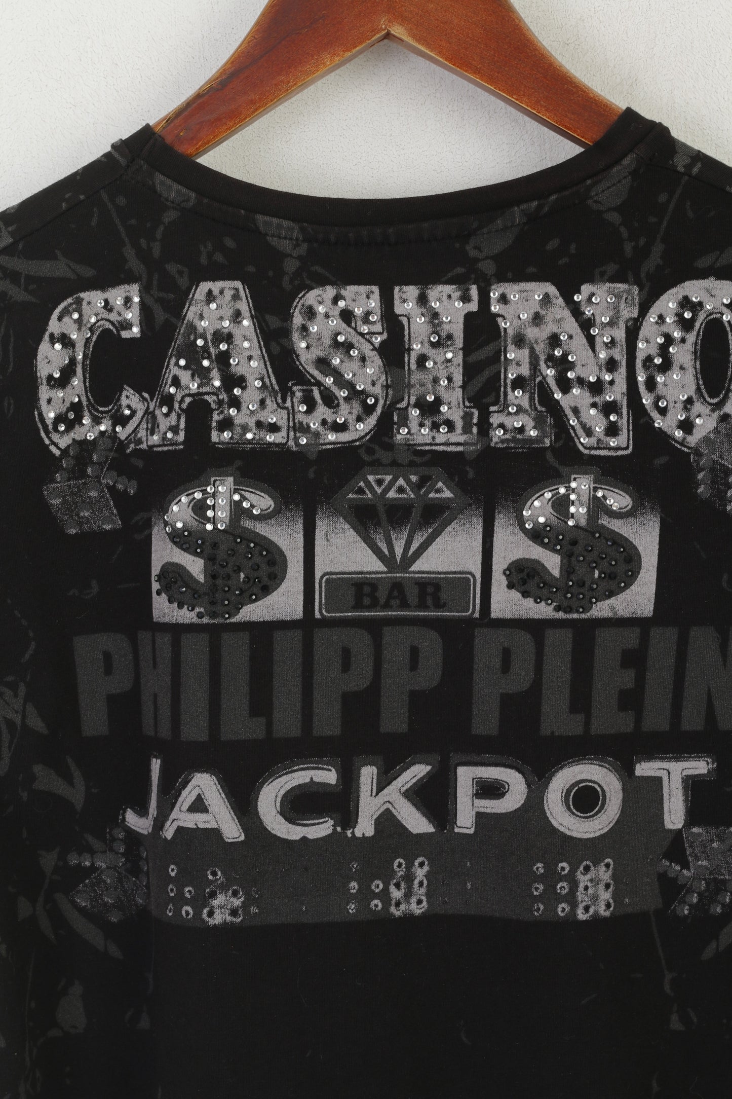 Philipp Plein Homme Women S Shirt Black Cotton Jackpot Casino Shiny Top
