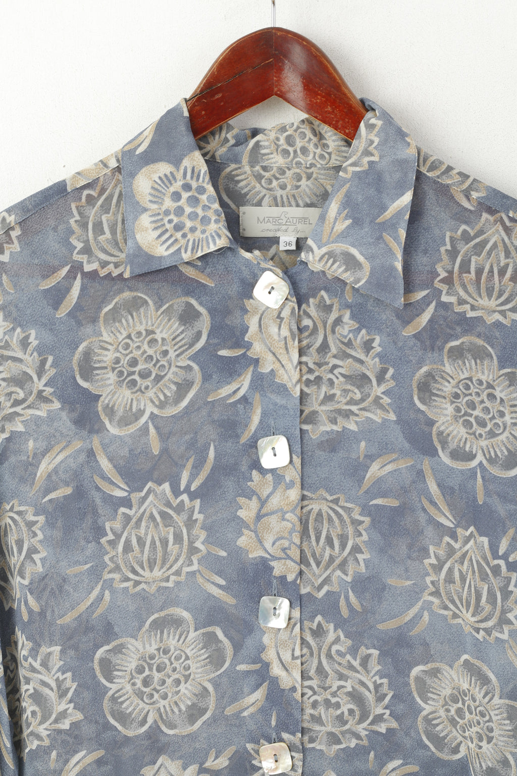 Marc Aurel Femme 36 M Chemise Décontractée Bleu Viscose Matière Translucide Haut Élégant