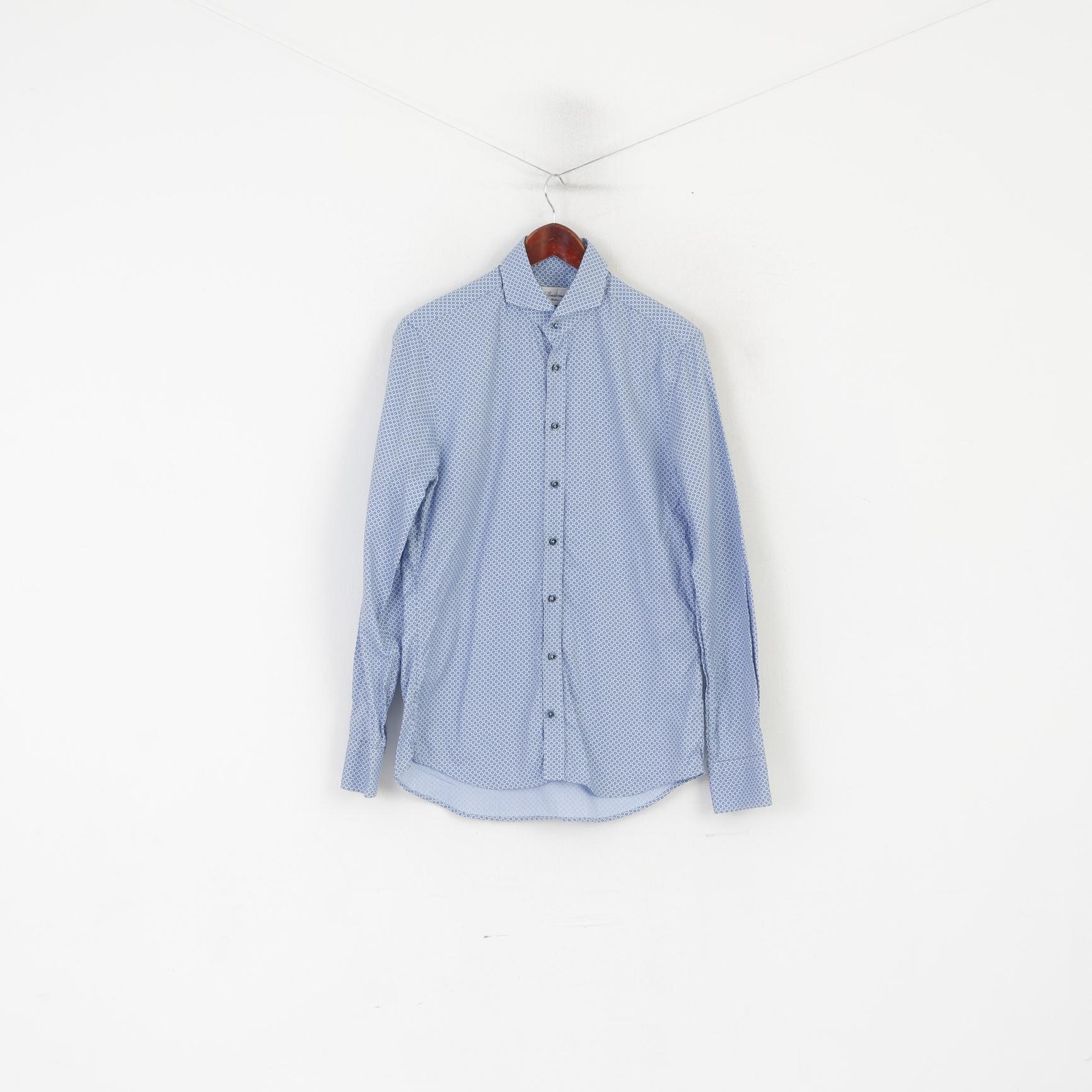 Stenstroms Men 40 S Casual Shirt Blue Cotton Slimline Fit Long Sleeve Top