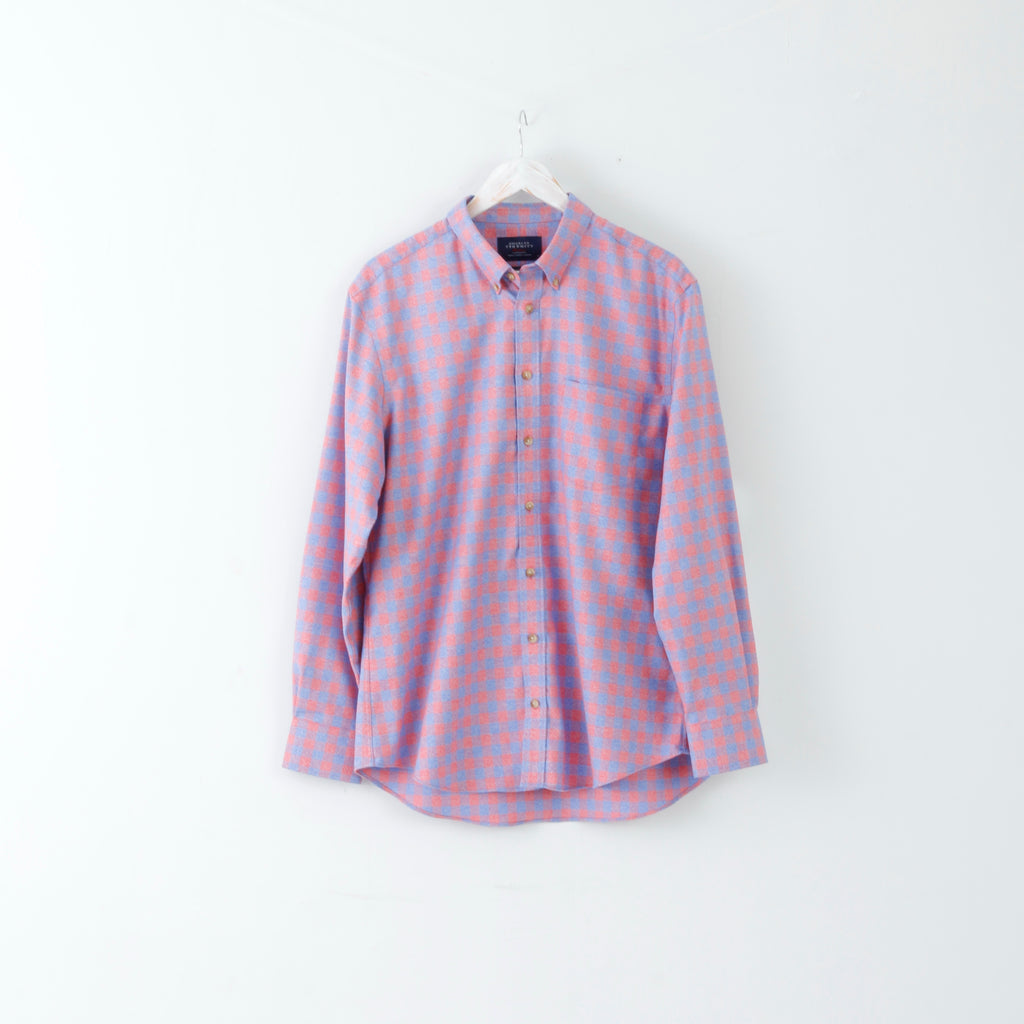 Charles Tyrwhitt Mens L Casual Shirt Red Blue Long Sleeve Slim Fit Checked Non Iron