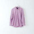 Charles Tyrwhitt Mens L Casual Shirt Red Blue Long Sleeve Slim Fit Checked Non Iron