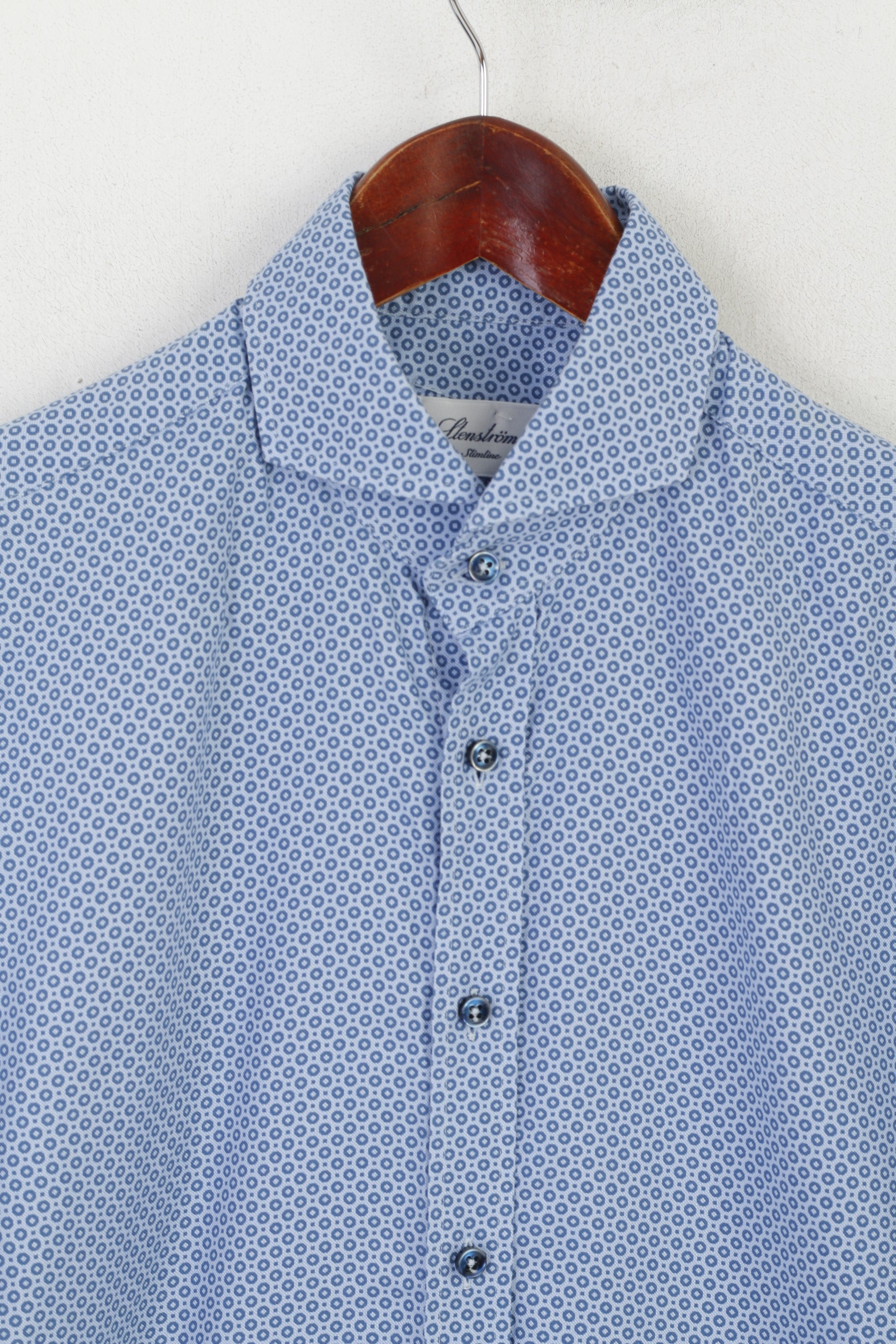 Stenstroms Men 40 S Casual Shirt Blue Cotton Slimline Fit Long Sleeve Top