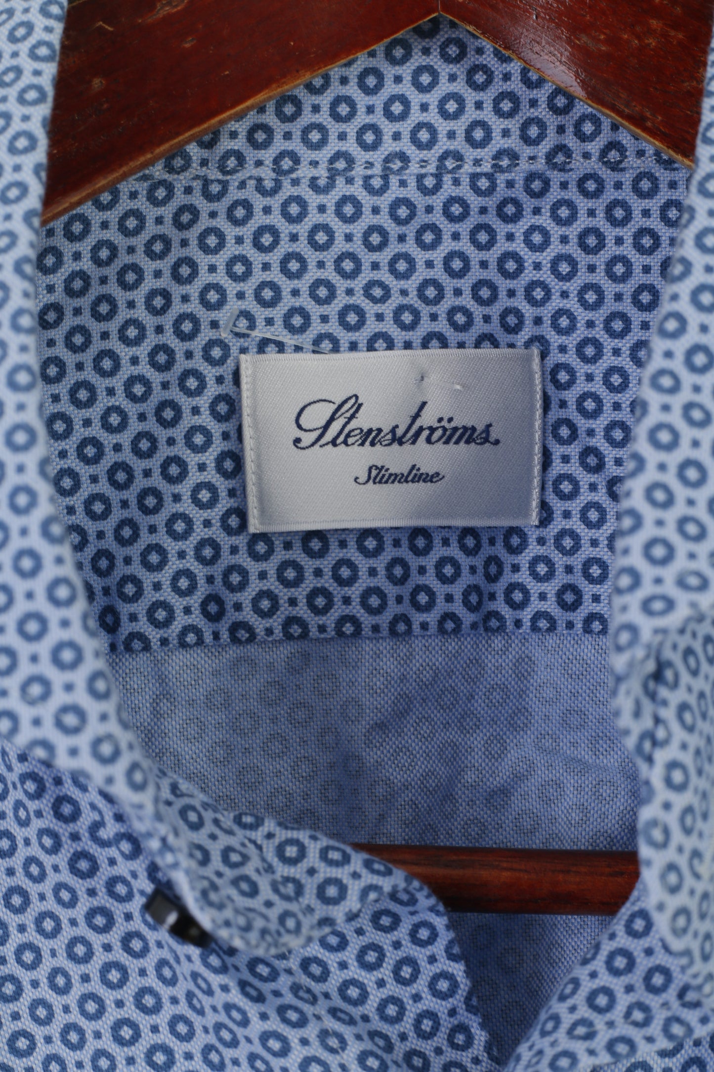 Stenstroms Men 40 S Casual Shirt Blue Cotton Slimline Fit Long Sleeve Top