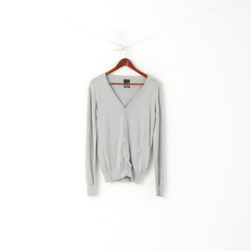 Solid Jeans Men M (S) Cardigan Grey Cotton Classic Plain Button Front Sweater