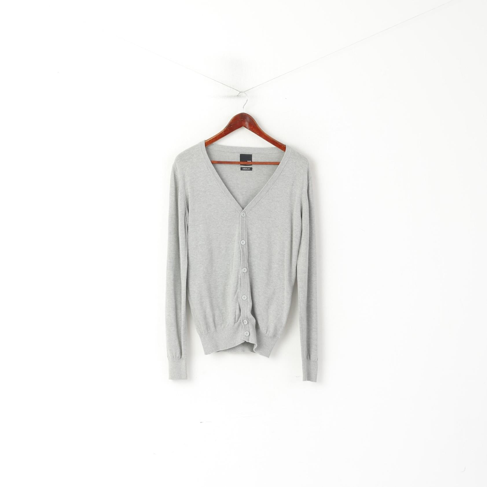 Solid Jeans Men M (S) Cardigan Grey Cotton Classic Plain Button Front Sweater