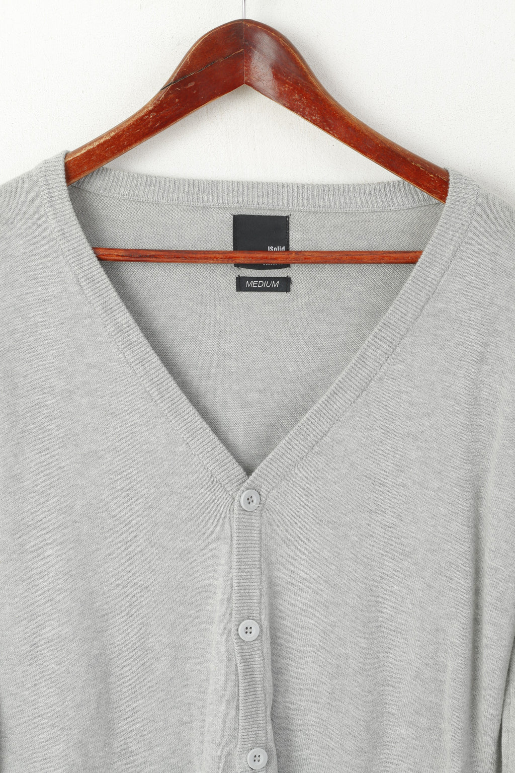 Solid Jeans Men M (S) Cardigan Grey Cotton Classic Plain Button Front Sweater