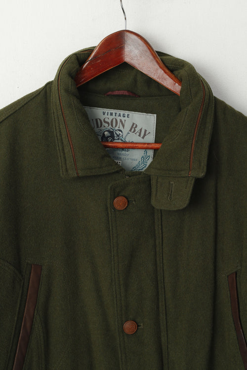 BUSH vintage Hudson Bay Homme 50 L Veste Vert Laine Cachemire Sportswear Manteau Canadien